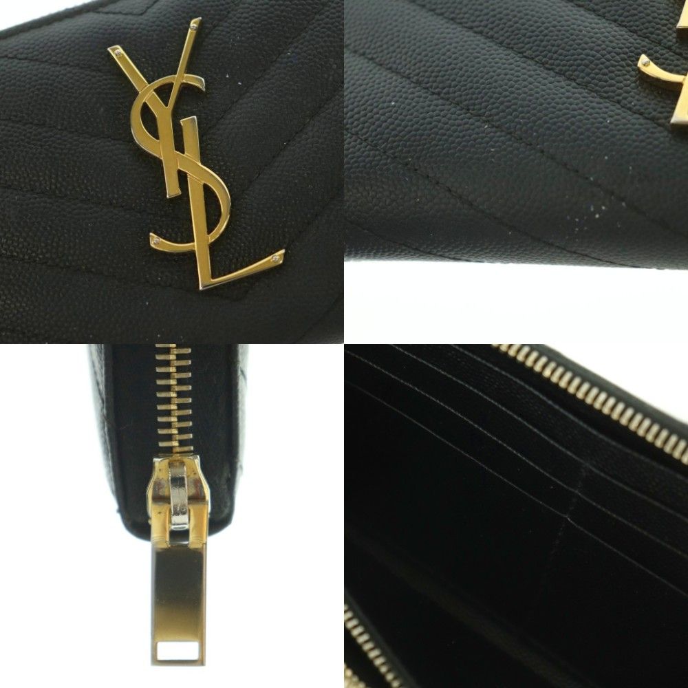 Saint Laurent Lsv Logo Stitch Wallet Zip Around Coin Purse Leather Black — view 9