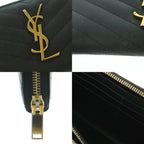 Saint Laurent Lsv Logo Stitch Wallet Zip Around Coin Purse Leather Black — view 9