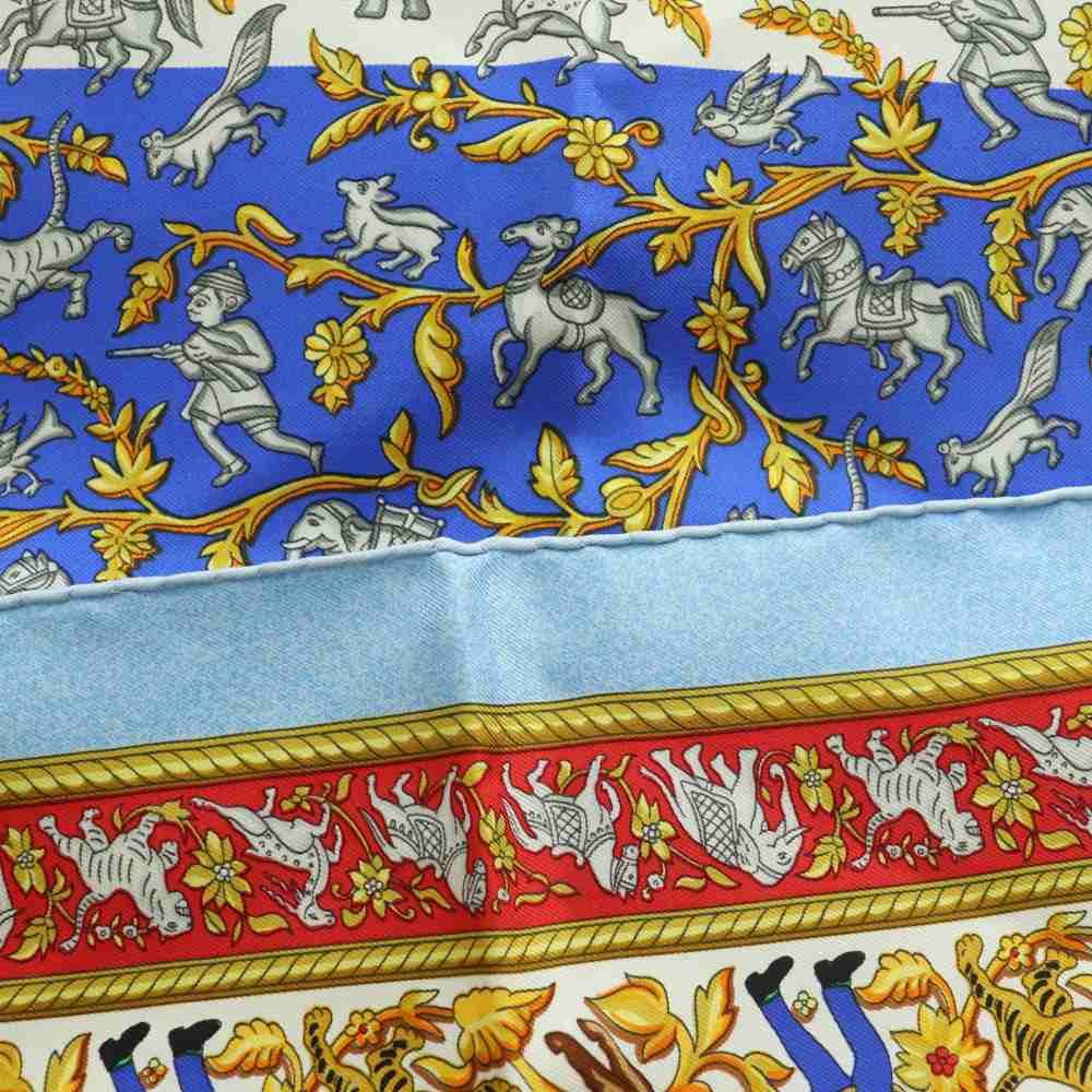 Hermes Chasse en Inde Indian Hunting Carre 90 Scarf Silk Multicolor Blue Red SS — view 5