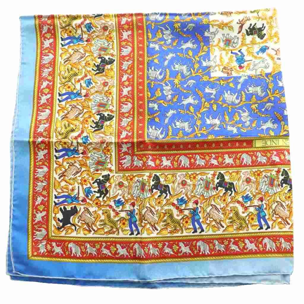 Hermes Chasse en Inde Indian Hunting Carre 90 Scarf Silk Multicolor Blue Red SS — view 2