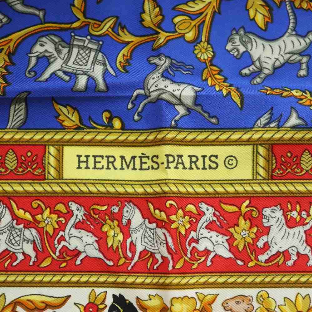 Hermes Chasse en Inde Indian Hunting Carre 90 Scarf Silk Multicolor Blue Red SS — view 6