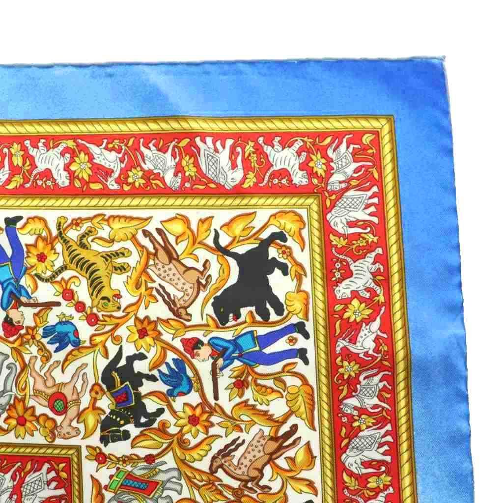 Hermes Chasse en Inde Indian Hunting Carre 90 Scarf Silk Multicolor Blue Red SS — view 4