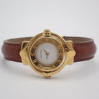 Gucci Breath Watch Quartz Gold White Dial Brown Leather Pawn — view 2