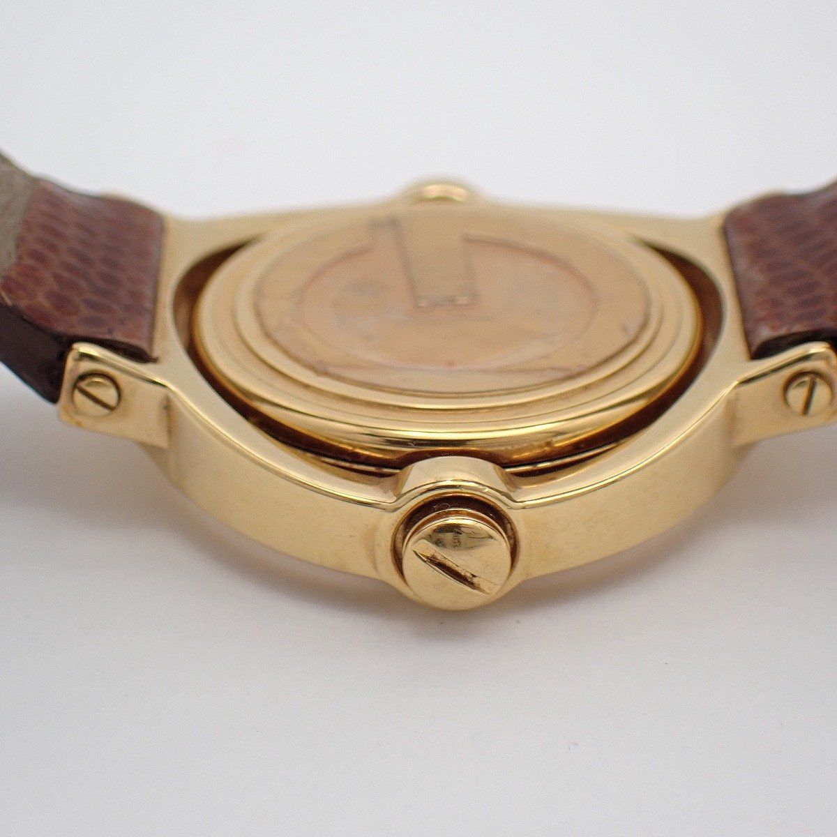 Gucci Breath Watch Quartz Gold White Dial Brown Leather Pawn — view 8