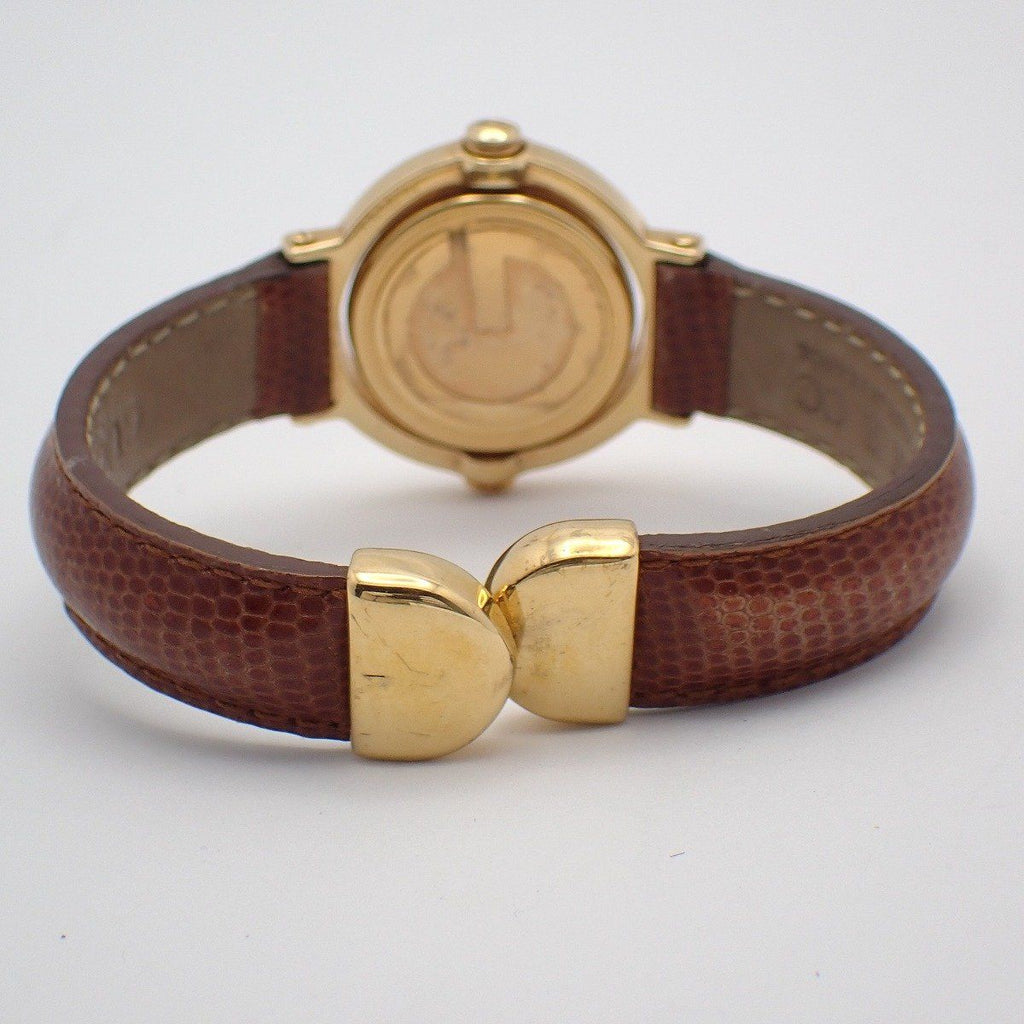 Gucci Breath Watch Quartz Gold White Dial Brown Leather Pawn — view 3