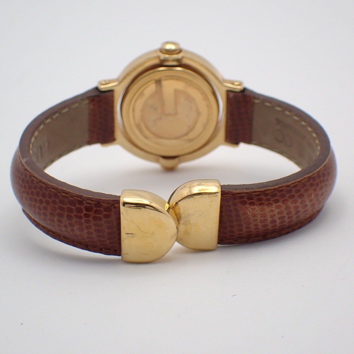 Gucci Breath Watch Quartz Gold White Dial Brown Leather Pawn — view 3