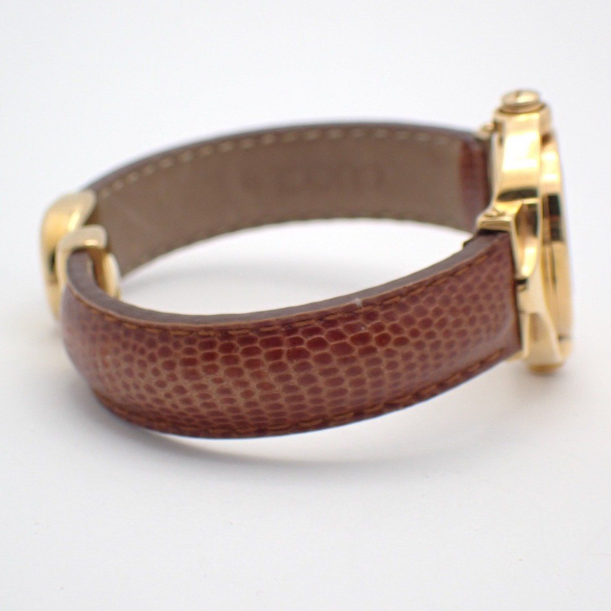Gucci Breath Watch Quartz Gold White Dial Brown Leather Pawn — view 4