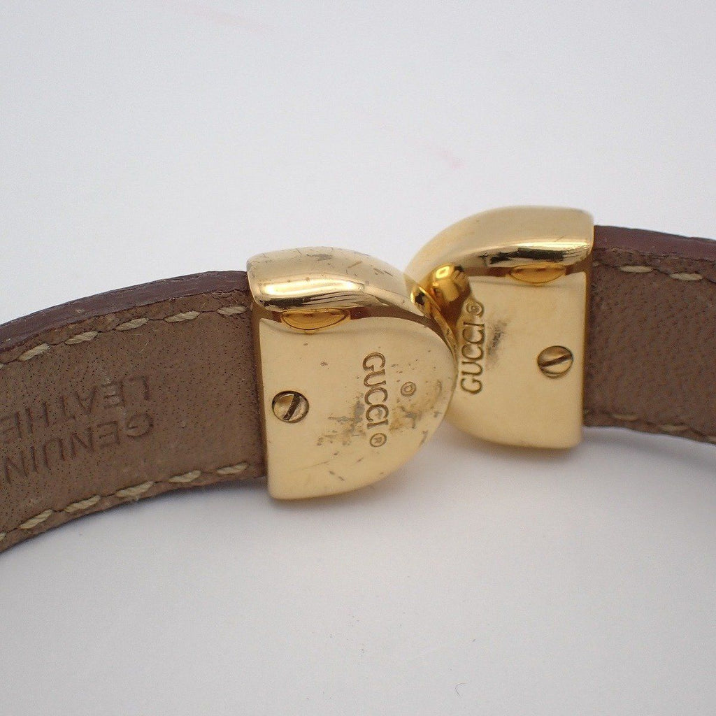 Gucci Breath Watch Quartz Gold White Dial Brown Leather Pawn — view 6