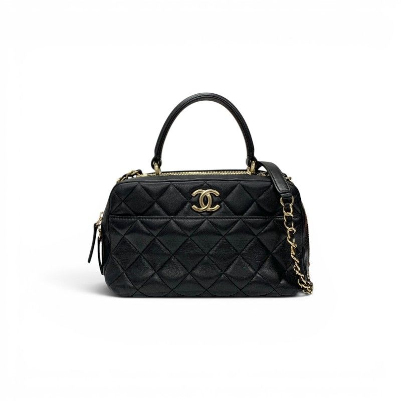 Chanel Trendy CC Bowling Bag Lambskin Black Gold Quilted Goro CC Logo Chain