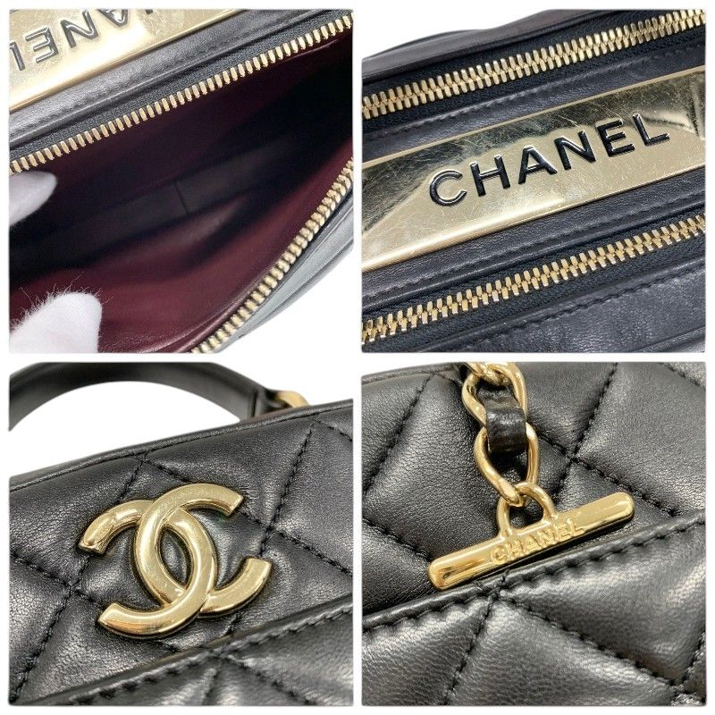 Chanel Trendy CC Bowling Bag Lambskin Black Gold Quilted Goro CC Logo Chain — view 9