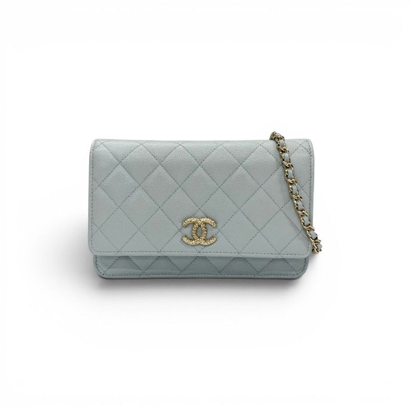 Chanel Shoulder Bag Light Blue Gold CC Logo Quilted Chain Wallet — view 2