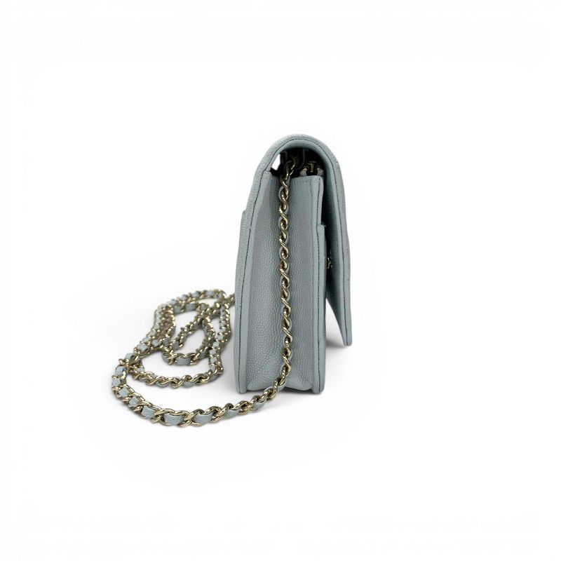Chanel Shoulder Bag Light Blue Gold CC Logo Quilted Chain Wallet — view 3