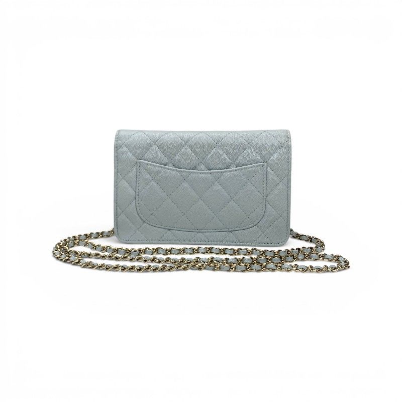 Chanel Shoulder Bag Light Blue Gold CC Logo Quilted Chain Wallet — view 4