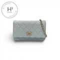 Chanel Shoulder Bag Light Blue Gold CC Logo Quilted Chain Wallet
