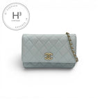 Chanel Shoulder Bag Light Blue Gold CC Logo Quilted Chain Wallet