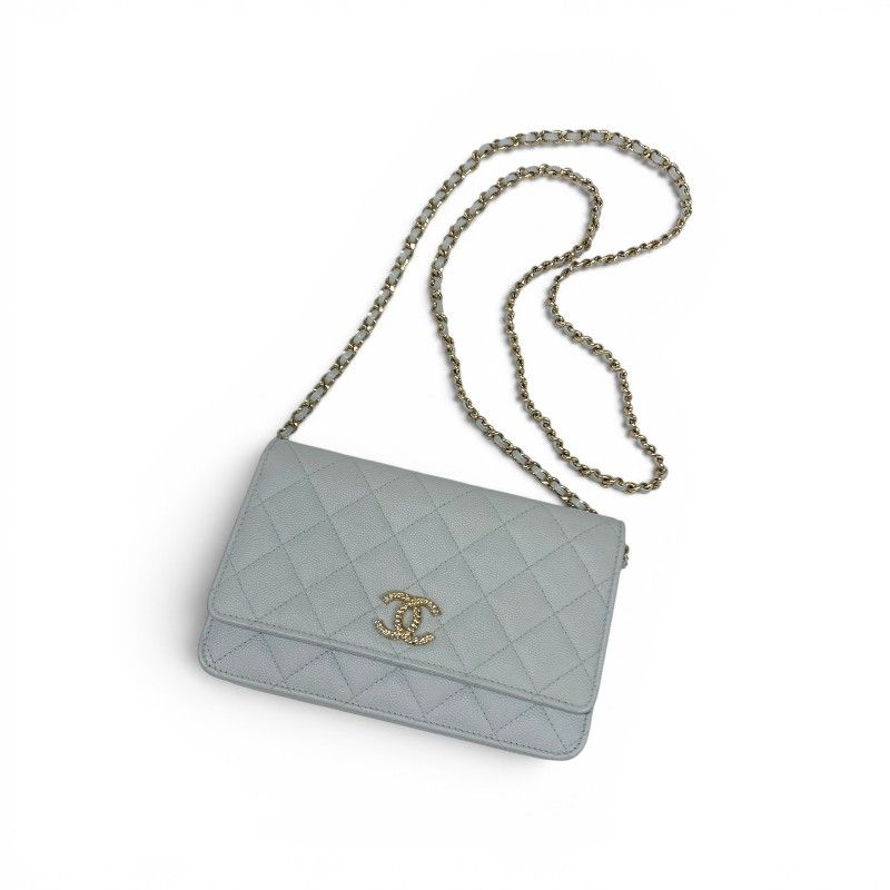 Chanel Shoulder Bag Light Blue Gold CC Logo Quilted Chain Wallet — view 6