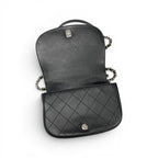 Chanel Shoulder Bag Black Silver Quilted CC Logo Turnlock Chain Single Flap — view 6