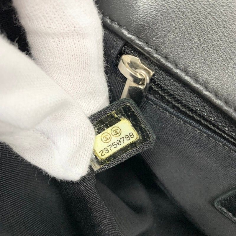 Chanel Shoulder Bag Black Silver Quilted CC Logo Turnlock Chain Single Flap — view 8