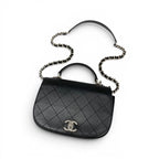 Chanel Shoulder Bag Black Silver Quilted CC Logo Turnlock Chain Single Flap — view 5