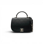 Chanel Shoulder Bag Black Silver Quilted CC Logo Turnlock Chain Single Flap