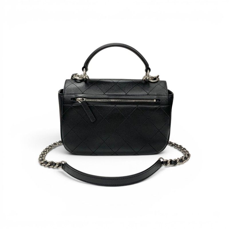 Chanel Shoulder Bag Black Silver Quilted CC Logo Turnlock Chain Single Flap — view 3