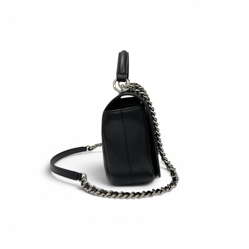 Chanel Shoulder Bag Black Silver Quilted CC Logo Turnlock Chain Single Flap — view 2