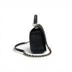 Chanel Shoulder Bag Black Silver Quilted CC Logo Turnlock Chain Single Flap — view 2