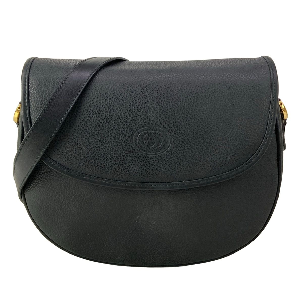 Gucci Shoulder Bag Vintage Black Flap Crossbody Leather