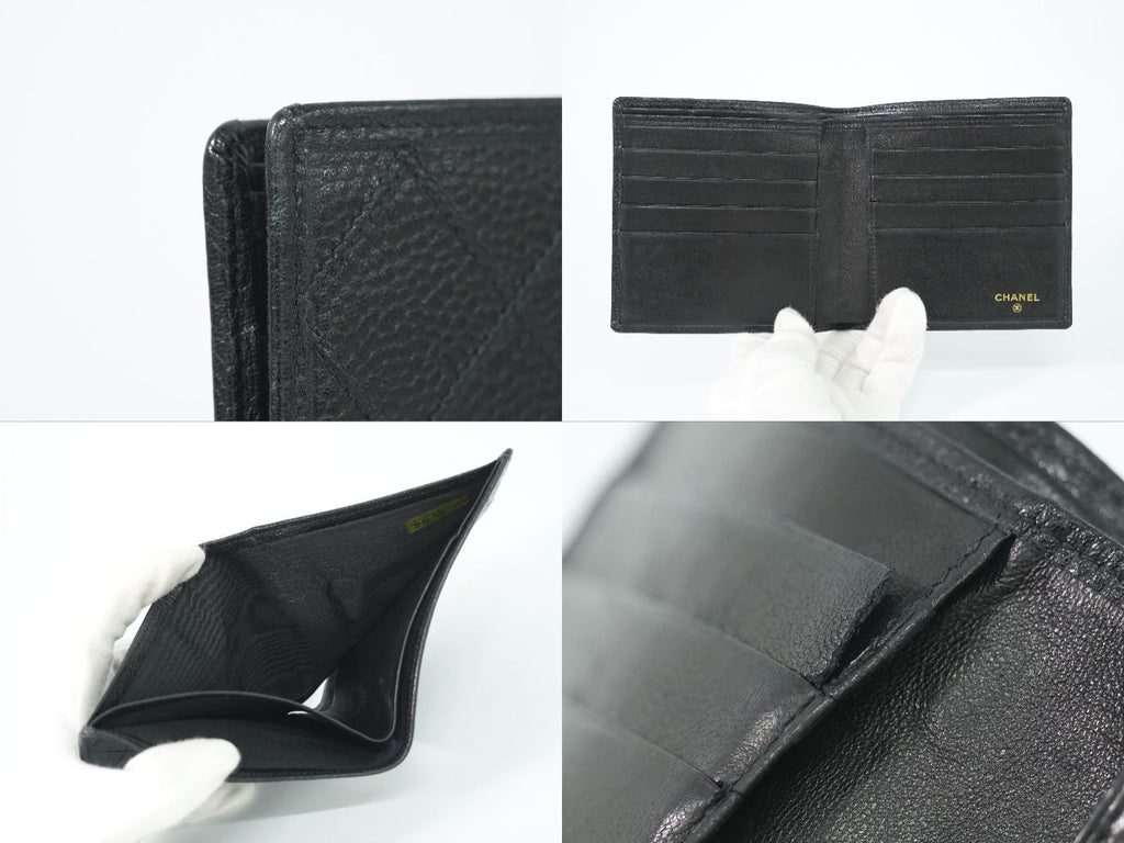 Chanel Bicolor Bifold Wallet Compact Caviar Leather Black — view 8