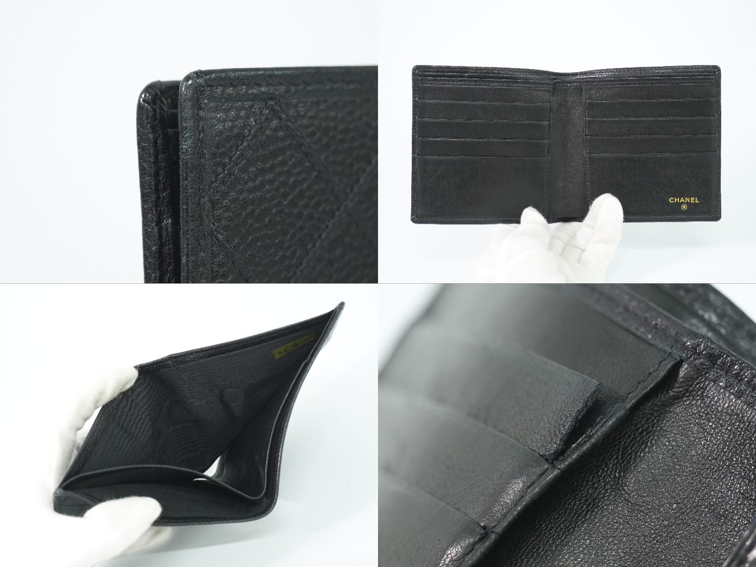 Chanel Bicolor Bifold Wallet Compact Caviar Leather Black — view 8