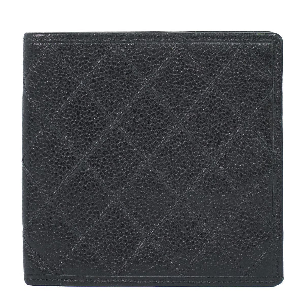 Chanel Bicolor Bifold Wallet Compact Caviar Leather Black