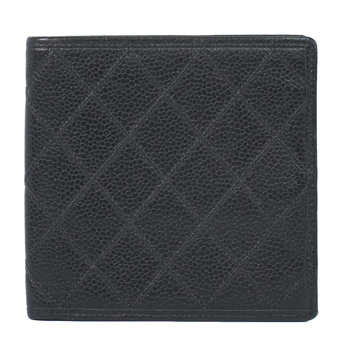 Chanel Bicolor Bifold Wallet Compact Caviar Leather Black