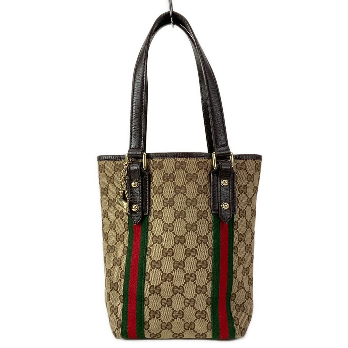 Gucci Tote GG Pattern Sherry Beige Dark Brown Multi Mini Bag Leather