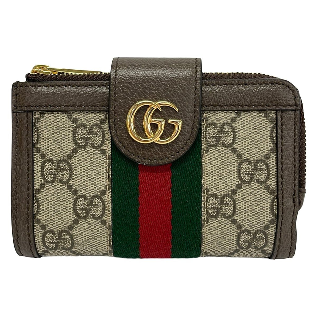Gucci Bifold Wallet Ophidia Ivory Dark Brown Multi L-shaped Zipper Leather