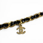 Chanel Vintage Leather CC Logo Rhinestone Chain Belt Choker Necklace Gold Black — view 5