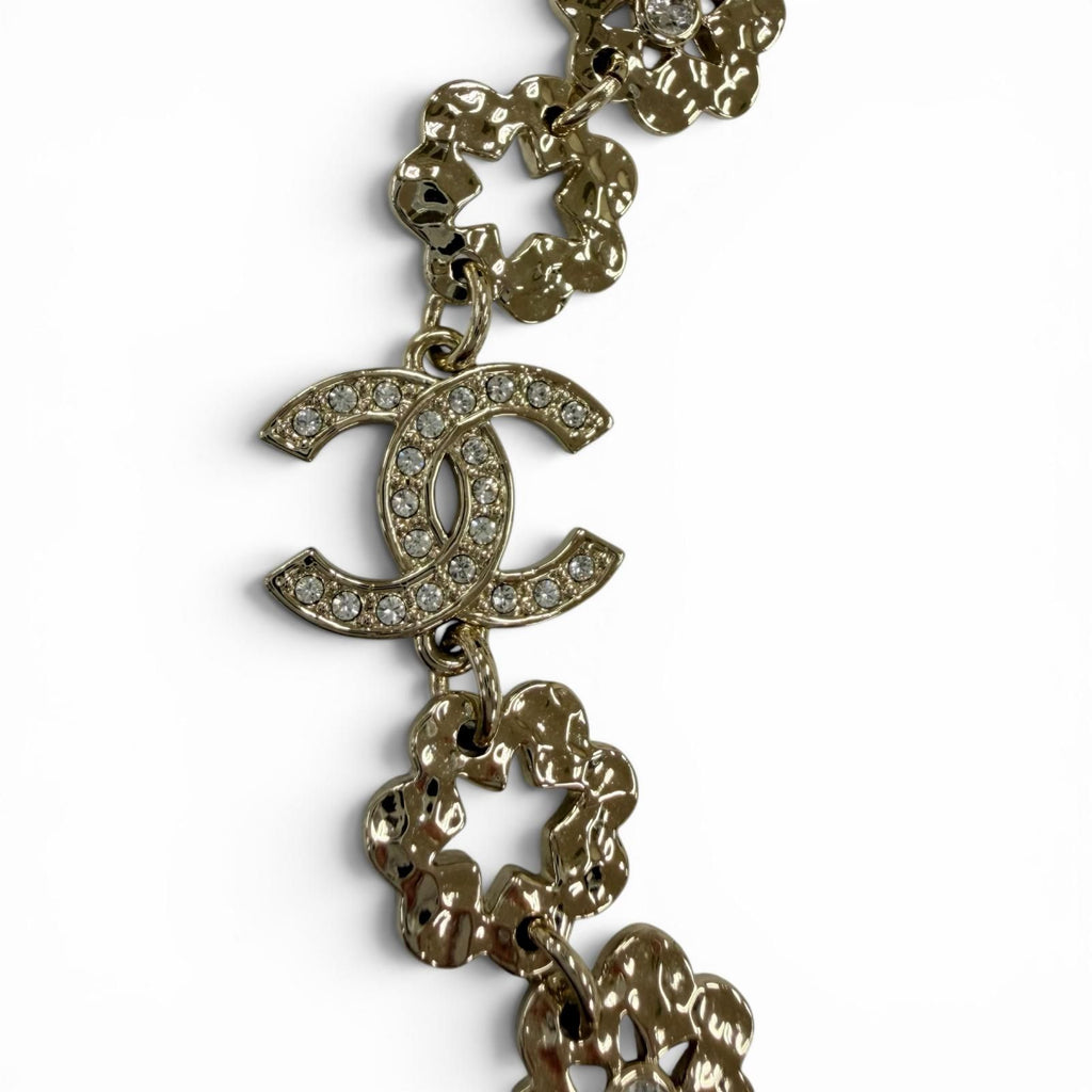 Chanel CC Logo Flower Rhinestone Necklace Choker Gold — view 2
