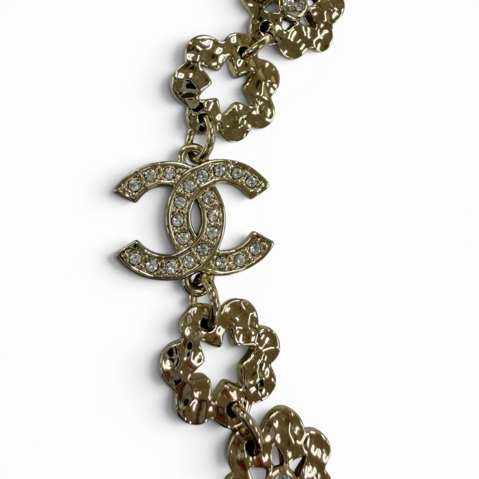 Chanel CC Logo Flower Rhinestone Necklace Choker Gold — view 2