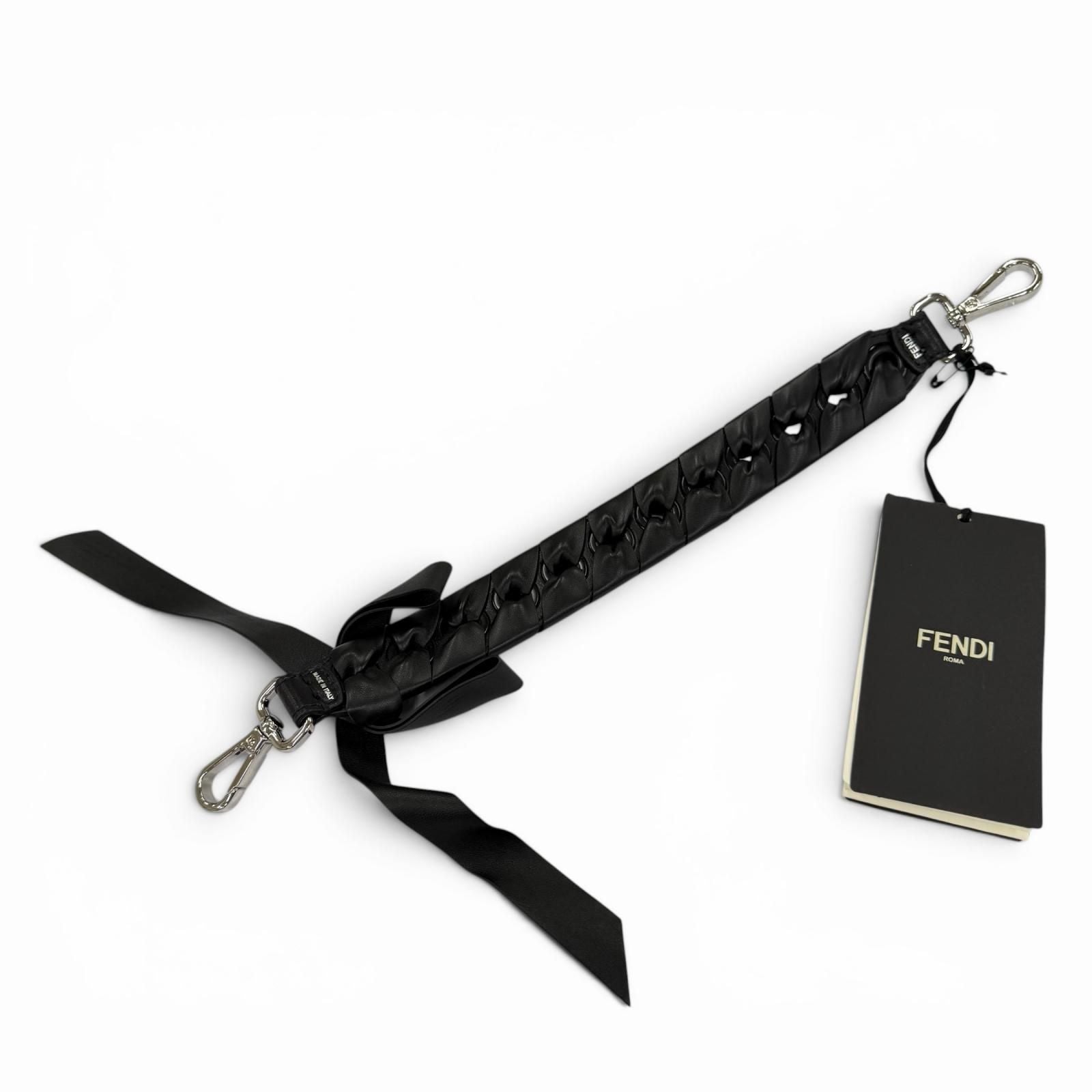 Fendi Mini Strap Leather Ribbon Shoulder Black — view 3