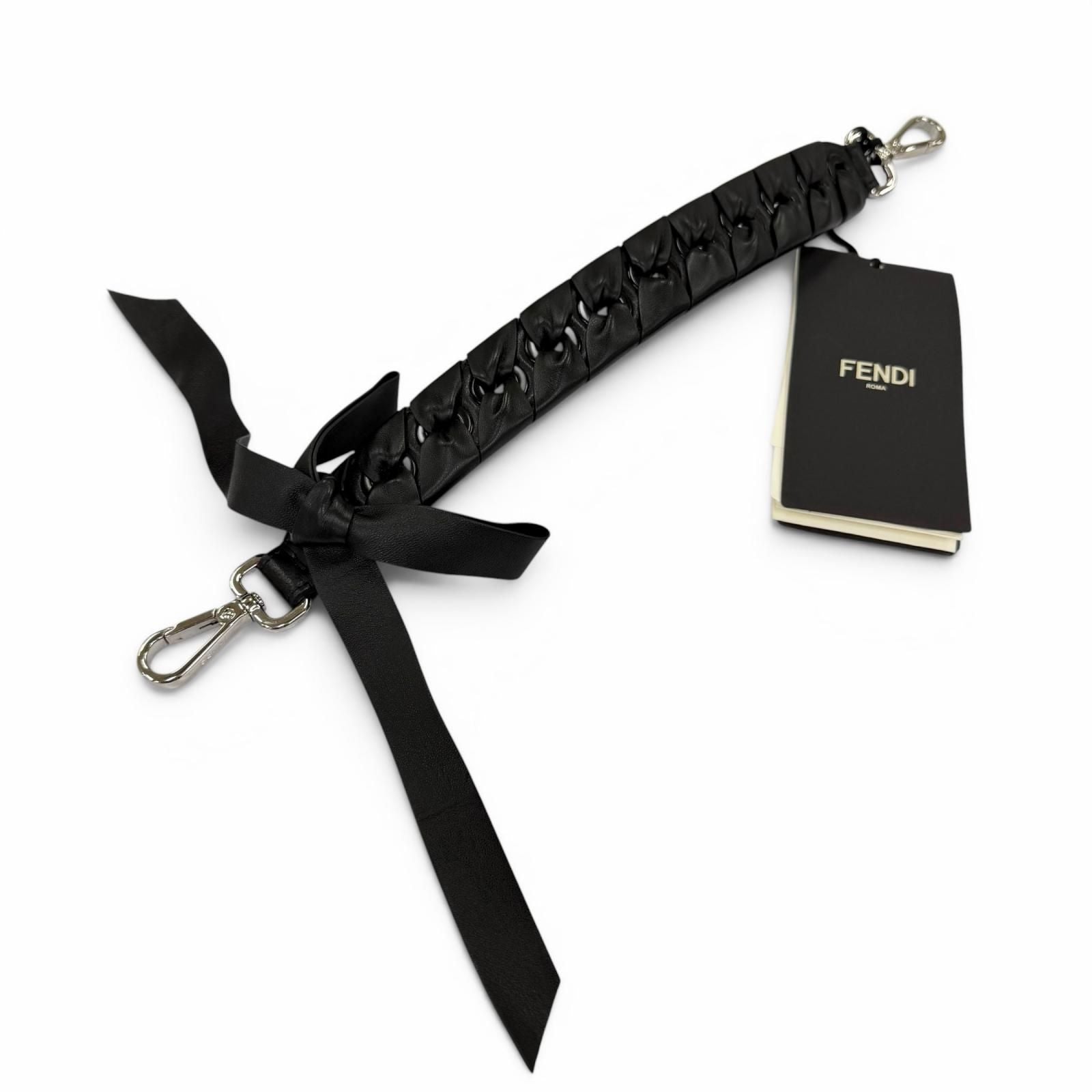 Fendi Mini Strap Leather Ribbon Shoulder Black