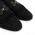 Hermes Moccasins Royale Silver Logo Plate Suede Leather Loafers Black — view 8
