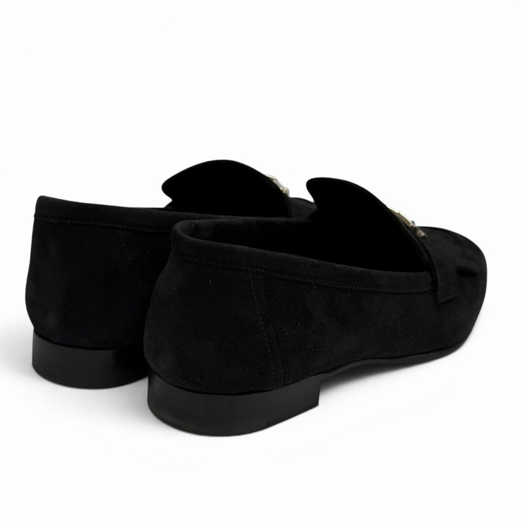 Hermes Moccasins Royale Silver Logo Plate Suede Leather Loafers Black — view 3