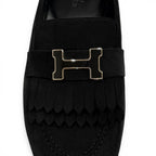 Hermes Moccasins Royale Silver Logo Plate Suede Leather Loafers Black — view 9