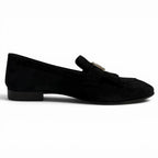 Hermes Moccasins Royale Silver Logo Plate Suede Leather Loafers Black — view 6