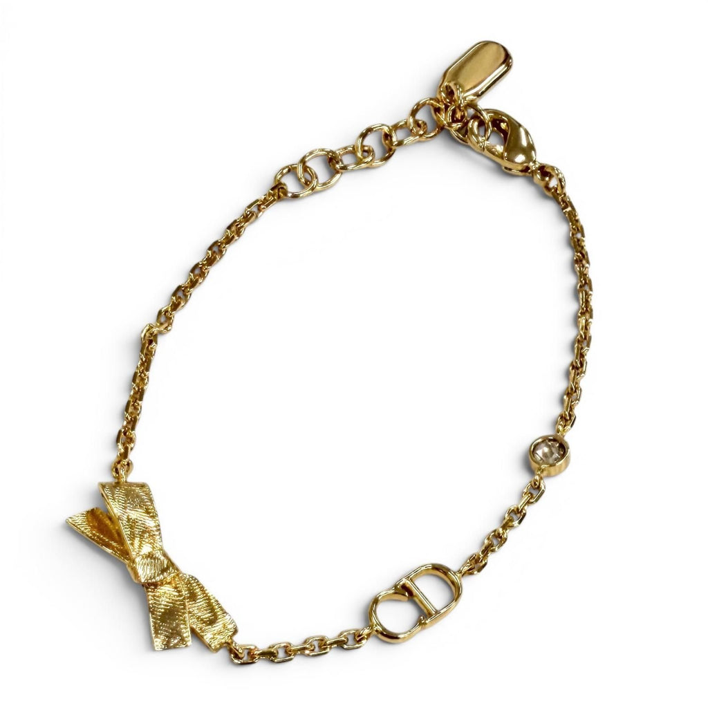 Dior CD Bow 17 cm CD Ribbon Rhinestone Bracelet Gold