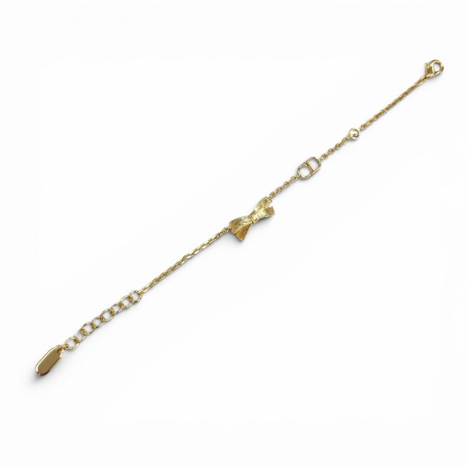 Dior CD Bow 17 cm CD Ribbon Rhinestone Bracelet Gold — view 4