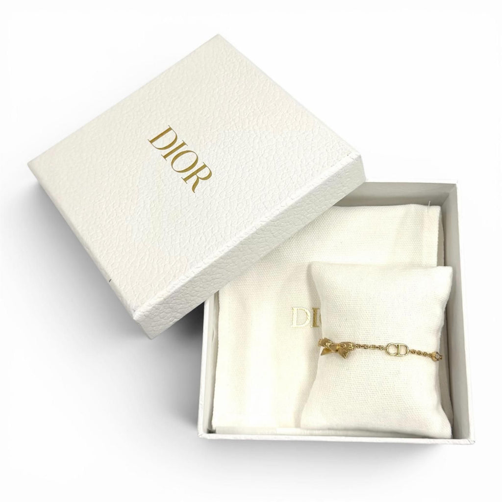 Dior CD Bow 17 cm CD Ribbon Rhinestone Bracelet Gold — view 2
