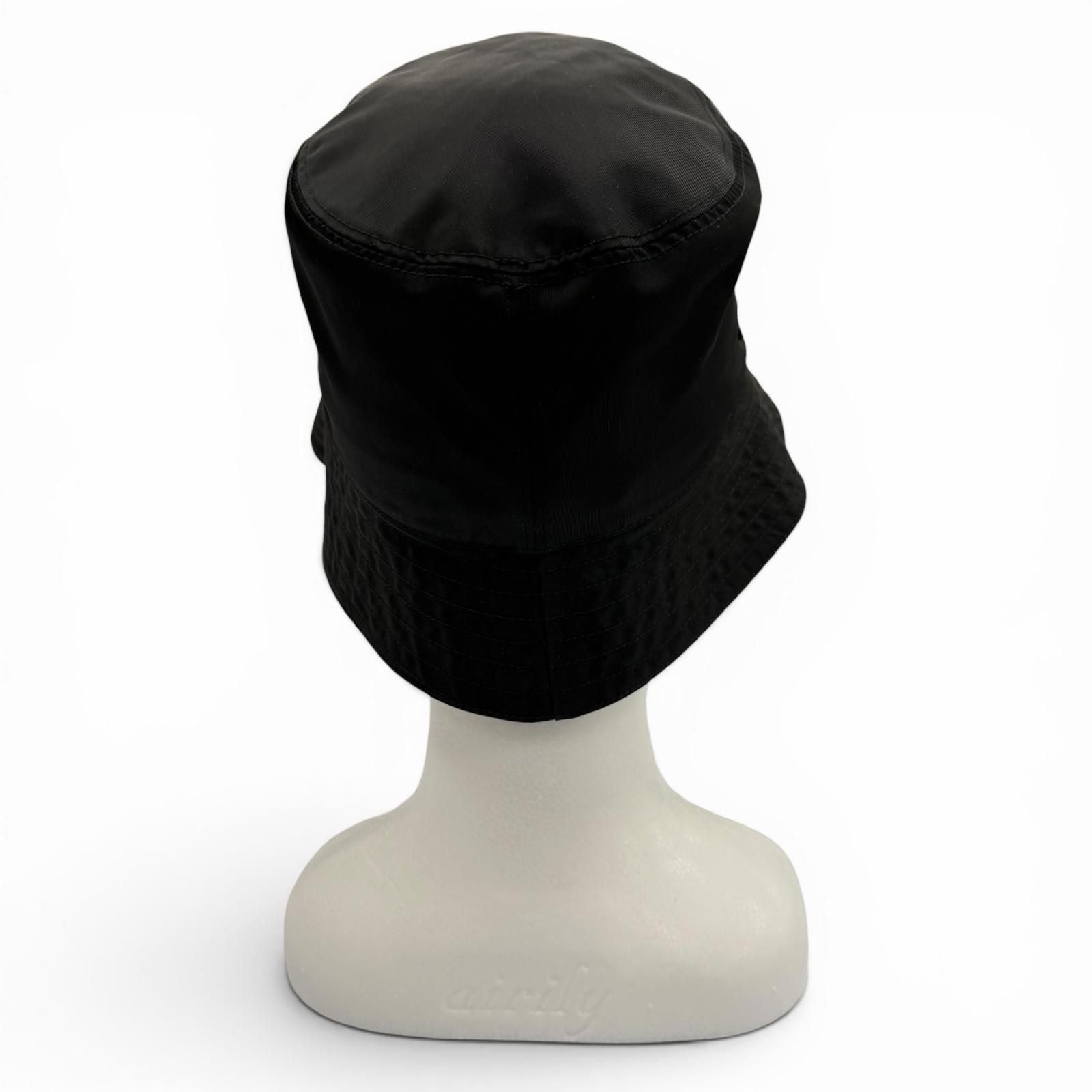 Prada Re-Nylon Triangle Logo Hat Bucket Hat Black — view 4