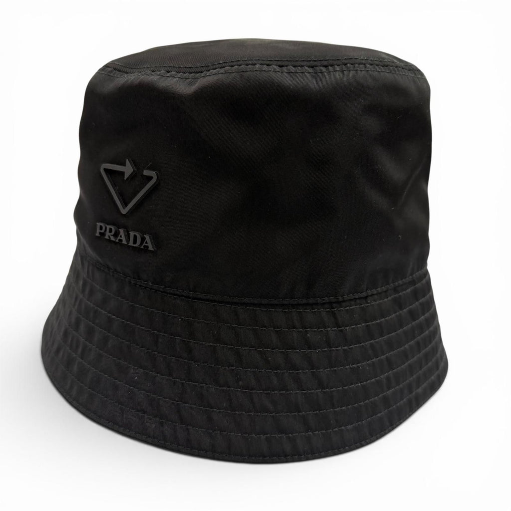 Prada Re-Nylon Triangle Logo Hat Bucket Hat Black