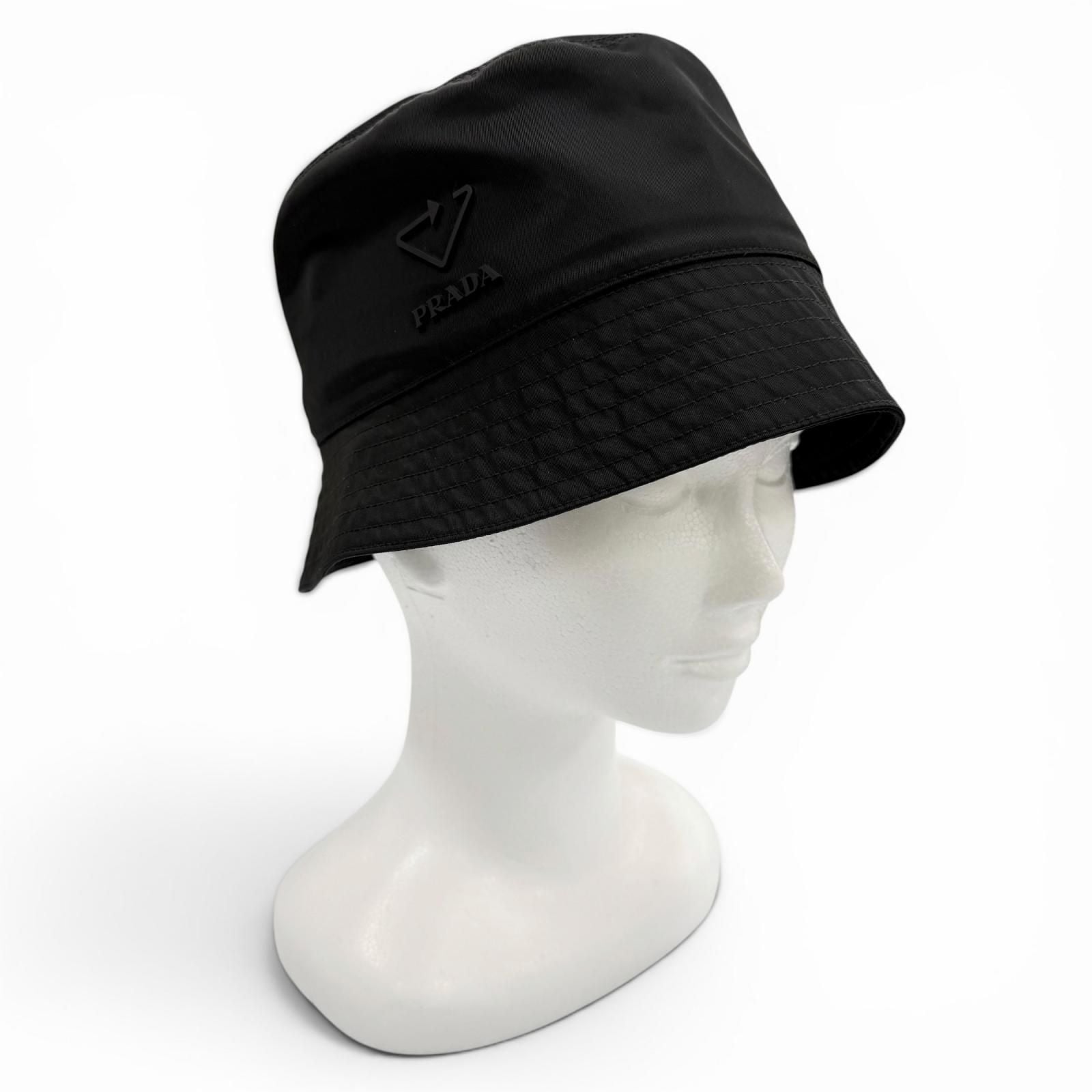 Prada Re-Nylon Triangle Logo Hat Bucket Hat Black — view 2