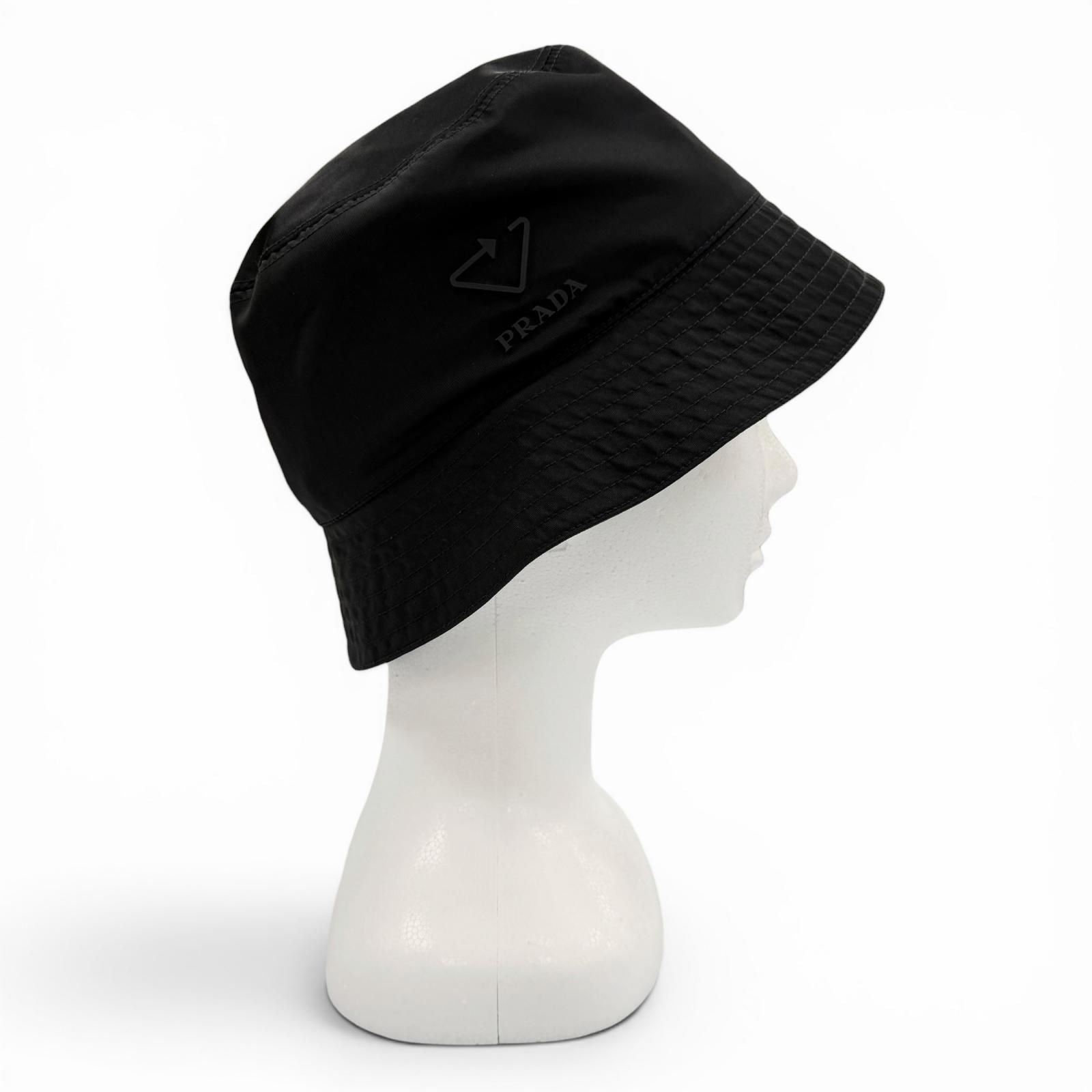 Prada Re-Nylon Triangle Logo Hat Bucket Hat Black — view 5